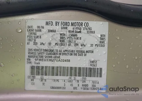 2007 Ford Explorer Sport Trac Limited из США, поврежденный, VIN 1FMEU33827UA32458